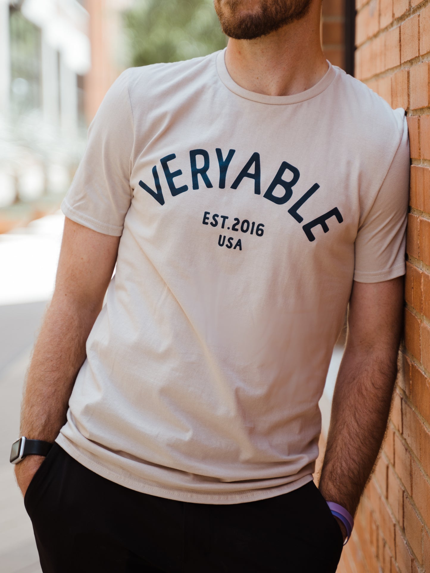 Veryable "Classic" T-Shirt - Sand w/dark blue logo